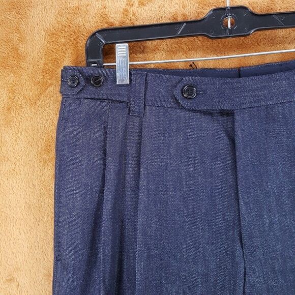 HUGO BOSS Pants Mens Size 32 Navy Relaxed Pleated Denim Effect Virgin Wool $645 - Picture 3 of 11